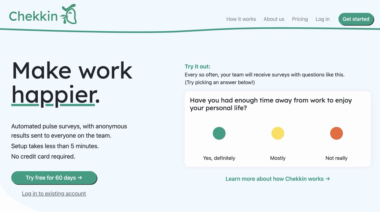 A screenshot of the Chekkin website
