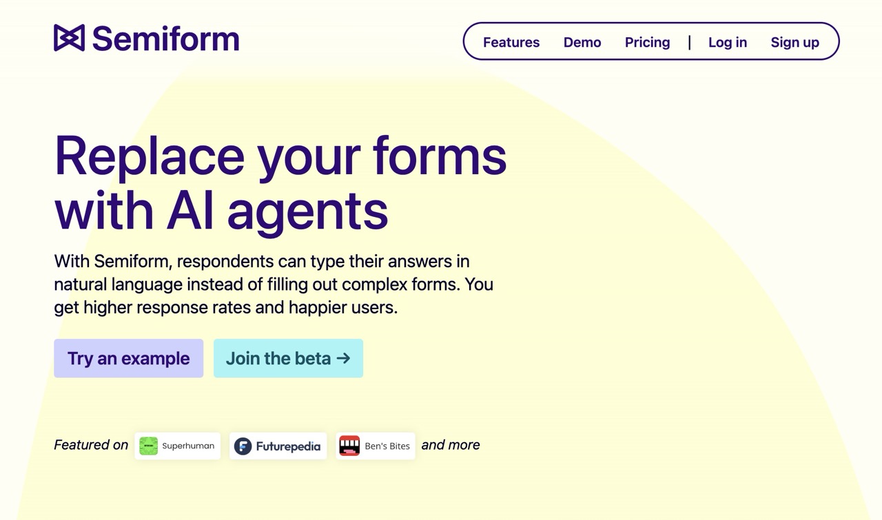 A screenshot of the Semiform.ai website